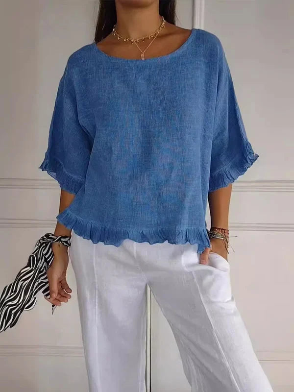 Sandra | Cotton Linen Blouse with Ruffles