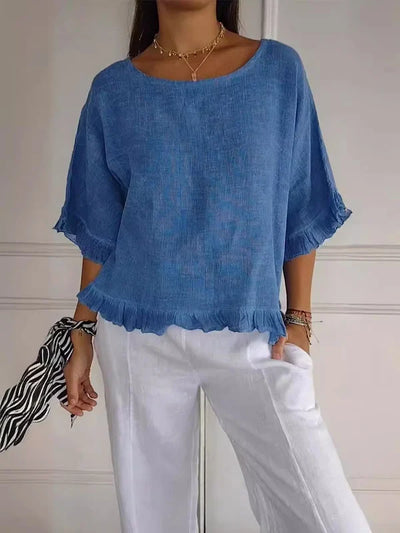 Sandra | Cotton Linen Blouse with Ruffles