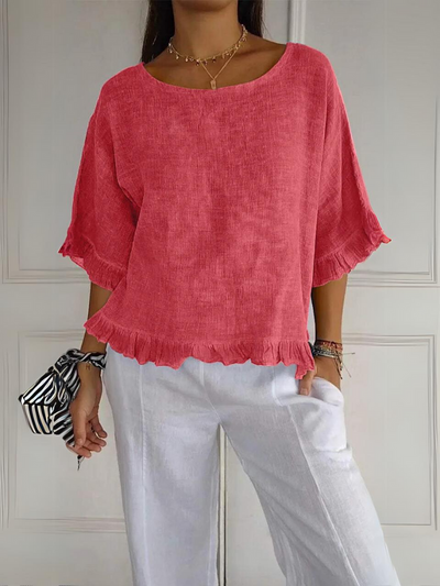 Sandra | Cotton Linen Blouse with Ruffles