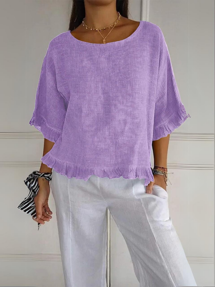 Sandra | Cotton Linen Blouse with Ruffles