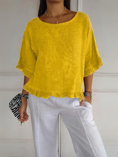 Sandra | Cotton Linen Blouse with Ruffles