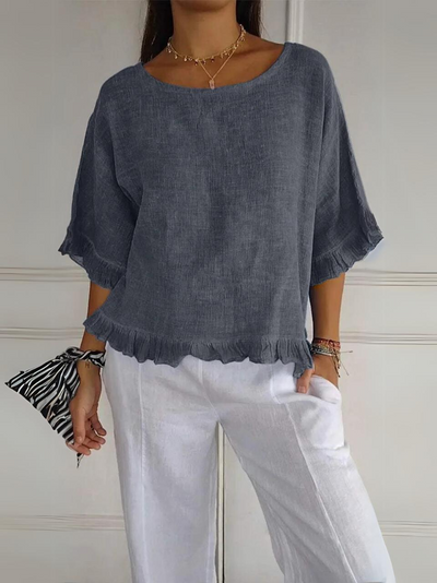 Sandra | Cotton Linen Blouse with Ruffles