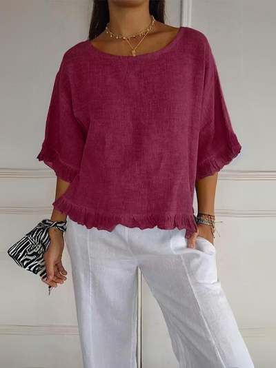 Sandra | Cotton Linen Blouse with Ruffles