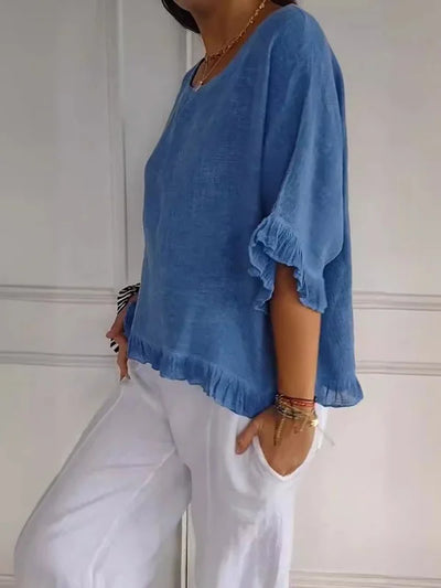 Sandra | Cotton Linen Blouse with Ruffles