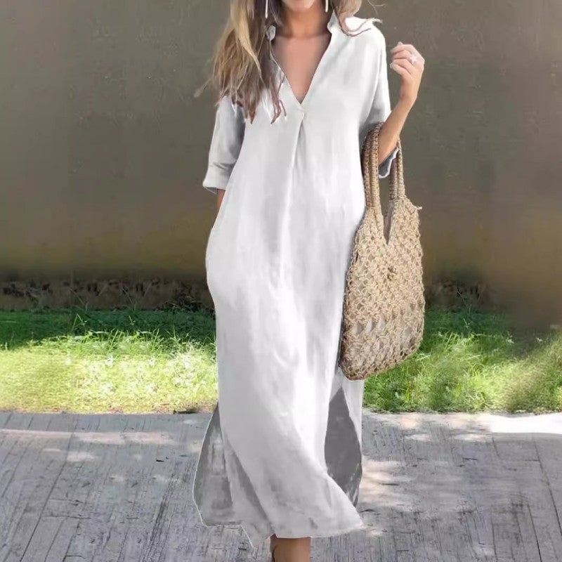 Fionja | Linen Casual V-Neck Dress