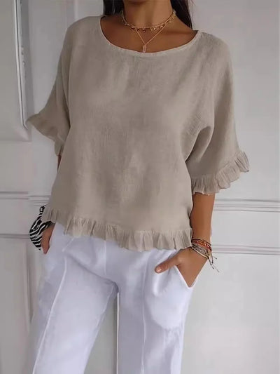 Sandra | Cotton Linen Blouse with Ruffles