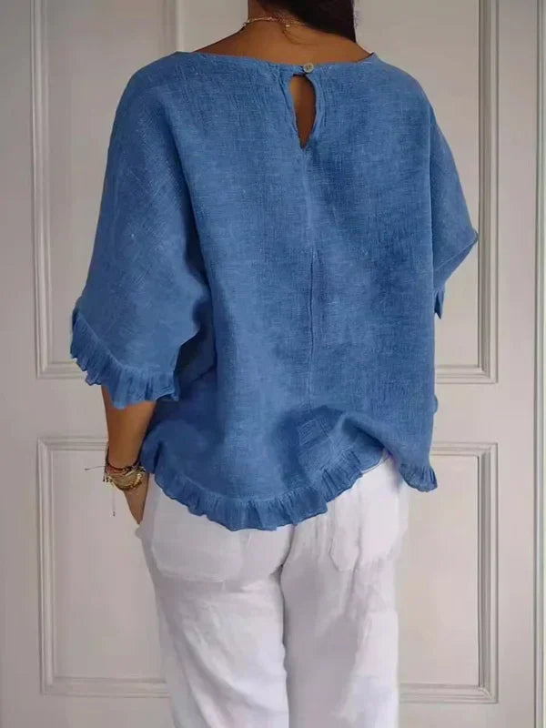 Sandra | Cotton Linen Blouse with Ruffles