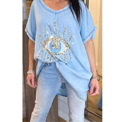 Hailey | V-Neck Protective Eye Casual T-shirt