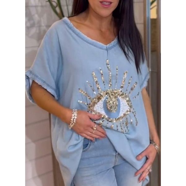 Hailey | V-Neck Protective Eye Casual T-shirt